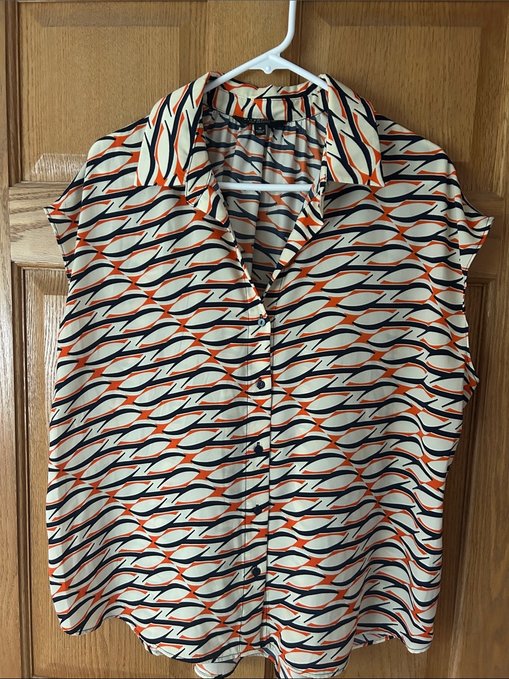 Liverpool Sleeveless Button-Down Shirt in Cream, Navy & Orange
